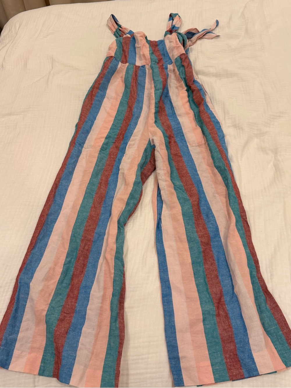 Madewell Striped Tie-Shoulder Jumpsuit in Coral, Blue & Teal